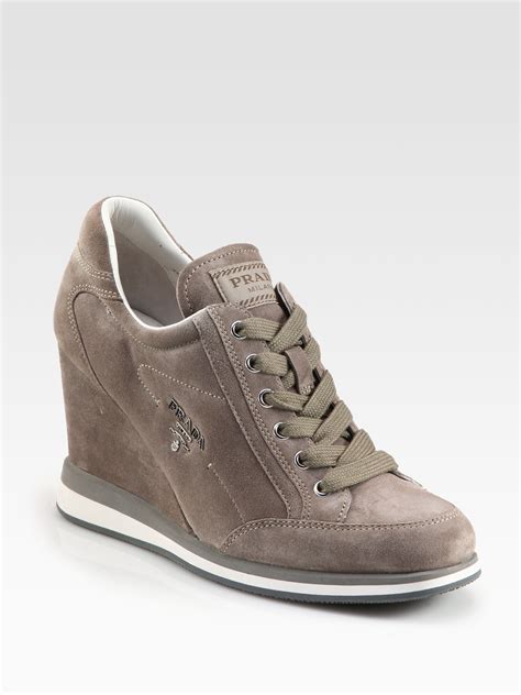 prada suede high top wedge sneaker|prada shoes for women.